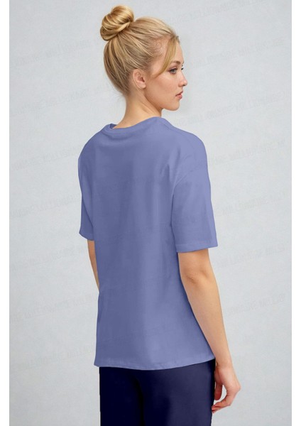 Kadın Mavi Nefes Alan Bisiklet Yaka Regular Fit Normal Kesim Baskisiz Basic T-Shirt modelleri