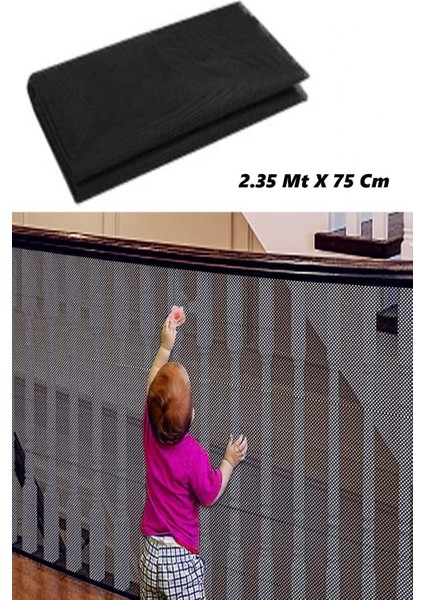 Balkon ve Merdiven Koruma Filesi - Büyük Boy, Siyah, 2.35mt x 75cm