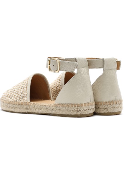 Kadın Bej Bilekten Tokalı Hasır Deri Espadril Sandalet 25SFD4573M7