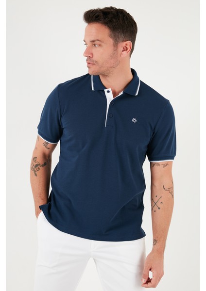 Pamuklu Slim Fit Şerit Detaylı Düğmeli Polo Yaka 4'lü T Shirt Erkek T Shirt 5902118S4
