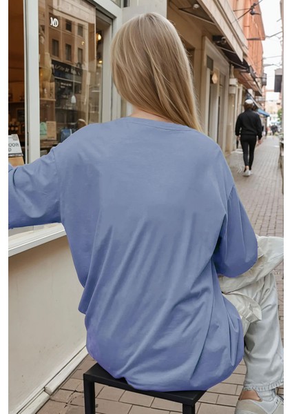 Kadın Mavi Survive Oversize Fit Bol Geniş Kalıp Salaş Kesim T-Shirt fiyatları
