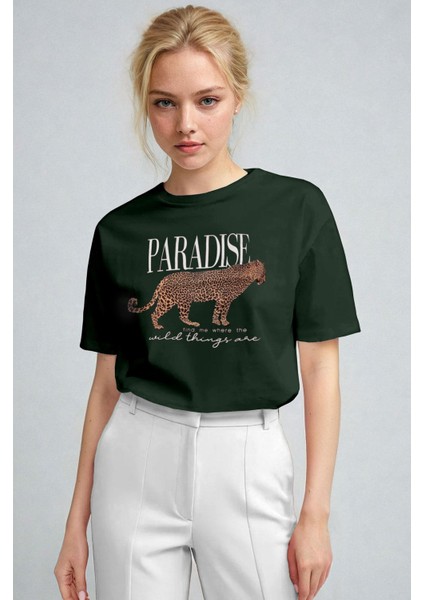 Kadın Nefti Paradise Leopar Kadın Kısa Kol Relax Fit Rahat Kesim Regular T-Shirt