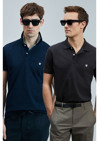 Logolu Pamuklu Comfort Fit Düğmeli Polo Yaka 2'li T Shirt Erkek T Shirt 111040206S2