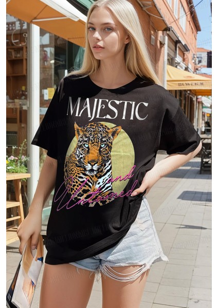 Kadın Siyah Majestic Oversize Fit Bol Geniş Kalıp Salaş Kesim T-Shirt