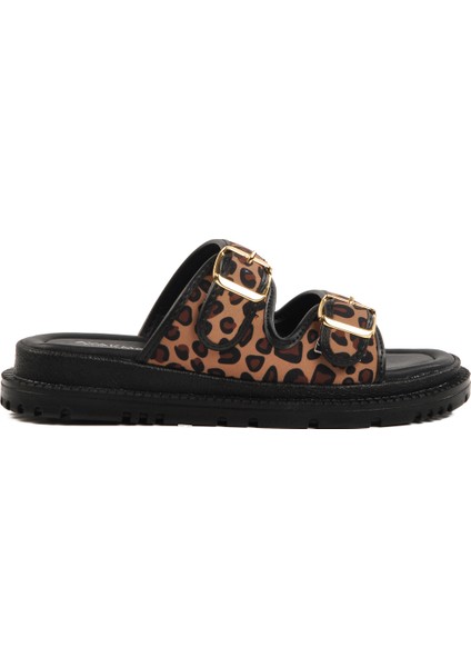 Leopar Desenli Tekstil Kadın Terlik