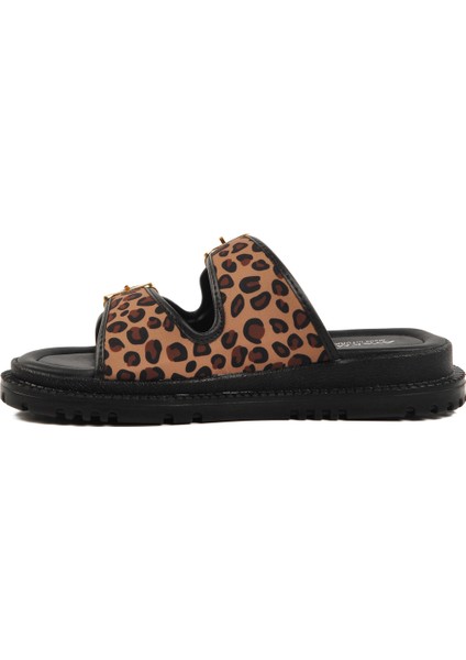 Leopar Desenli Tekstil Kadın Terlik