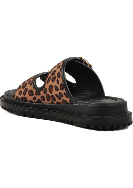 Leopar Desenli Tekstil Kadın Terlik