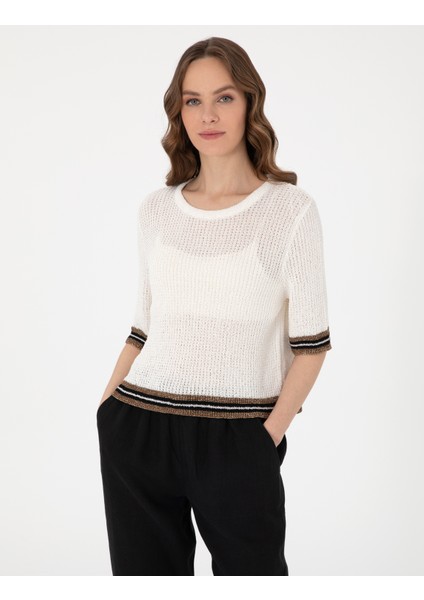 Kadın Ekru Regular Fit Triko Tişört 50306558-VR019 modelleri