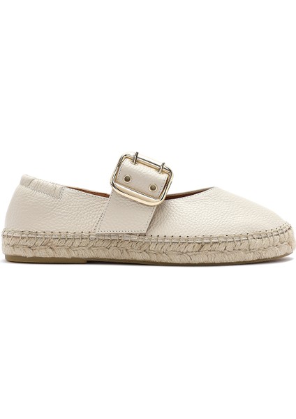 Kadın Krem Tokalı Deri Espadril 25SFD4570FT