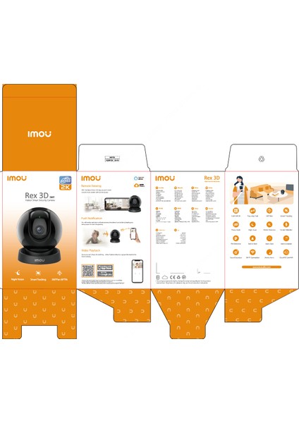 Rex 3D Iç Ortam Wi-Fi PT Kamera 3 MP - Evcil Hayvan Algılama-Gece GÖRÜŞ-360° Hareket-Hareket ve Insan Algılama-İki Yönlü Konuşma-SD KART-ONVIF-(IPC-GS2DP-3K0W)