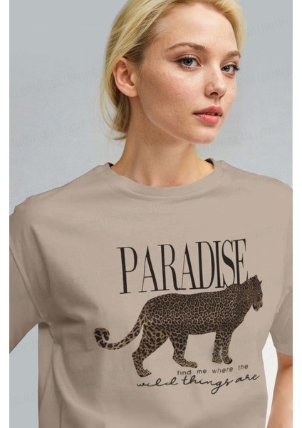 Kadın Camel Paradise Leopar Kadın Kısa Kol Relax Fit Rahat Kesim Regular T-Shirt fiyatları