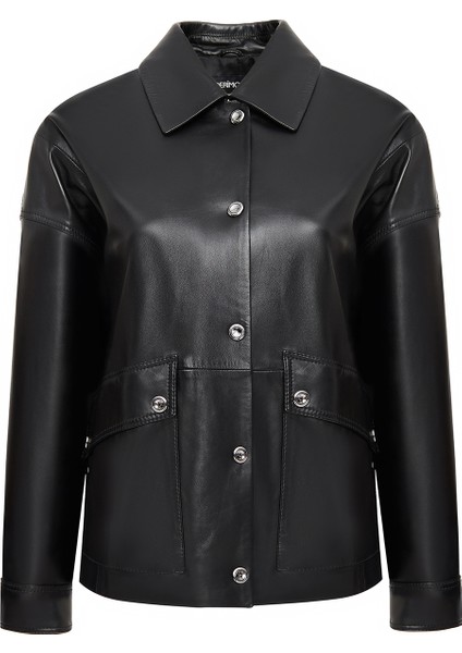Susan Kadın Siyah Oversize Deri Ceket 24WGE52741M