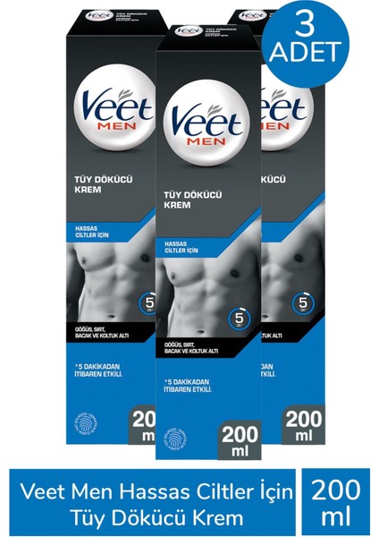 Men Hassas Ciltler İçin Tüy Dökücü Krem 200 ml 3 Adet