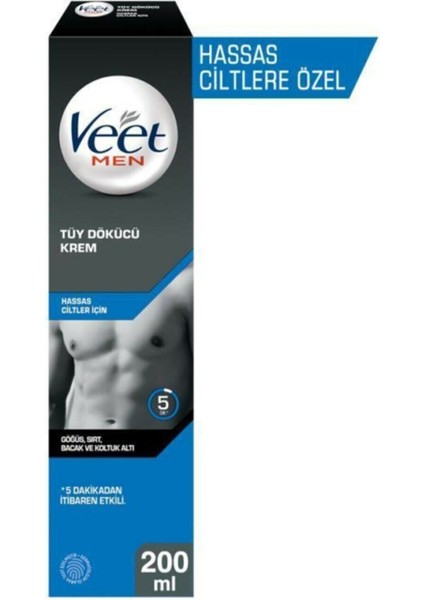 Men Hassas Ciltler İçin Tüy Dökücü Krem 200 ml 3 Adet