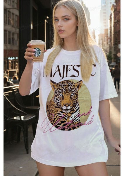 Kadın Ekru Beyaz Majestic Oversize Fit Bol Geniş Kalıp Salaş Kesim T-Shirt