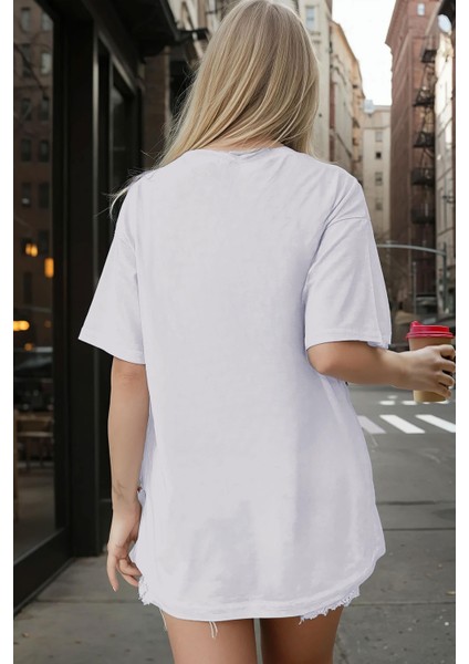 Kadın Ekru Beyaz Majestic Oversize Fit Bol Geniş Kalıp Salaş Kesim T-Shirt fiyatları