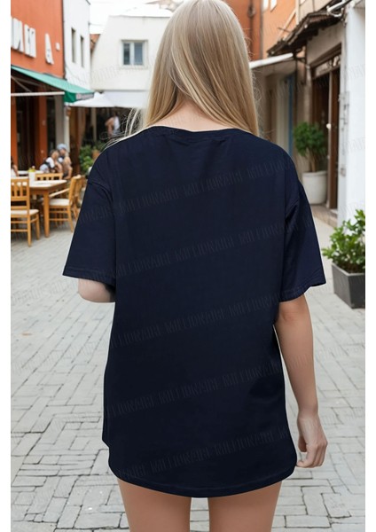 Kadın Lacivert Majestic Oversize Fit Bol Geniş Kalıp Salaş Kesim T-Shirt