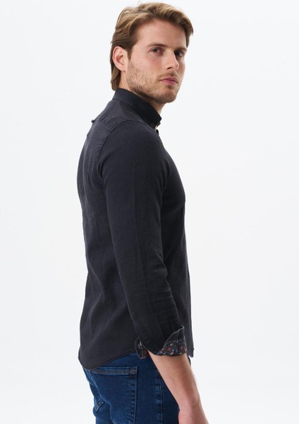 Erkek Denim Jean Slim Fit / Dar Kesim Kot Dokuma Gömlek K9GKD1070