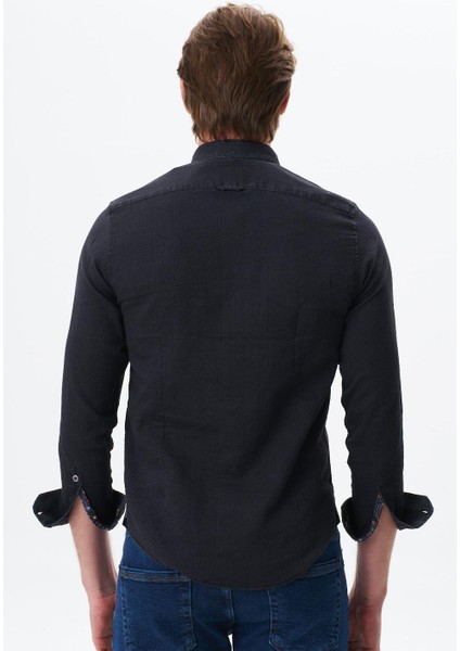 Erkek Denim Jean Slim Fit / Dar Kesim Kot Dokuma Gömlek K9GKD1070