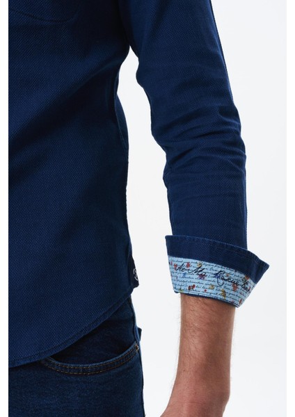 Erkek Denim Jean Slim Fit / Dar Kesim Kot Dokuma Gömlek K9GKD1070
