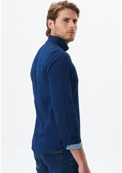 Erkek Denim Jean Slim Fit / Dar Kesim Kot Dokuma Gömlek K9GKD1070