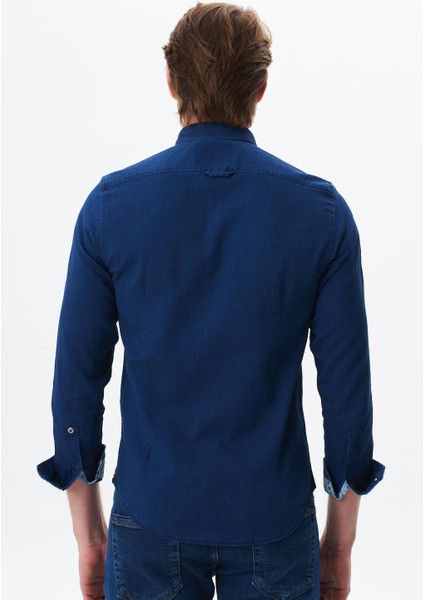 Erkek Denim Jean Slim Fit / Dar Kesim Kot Dokuma Gömlek K9GKD1070