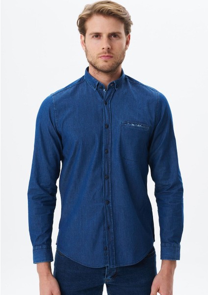 Erkek Denim Jean Slim Fit / Dar Kesim Kot Dokuma Gömlek K9GKD1070