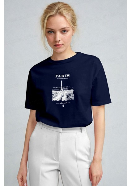 Kadın Lacivert Paris Regular Fit Normal Kalıp T-Shirt
