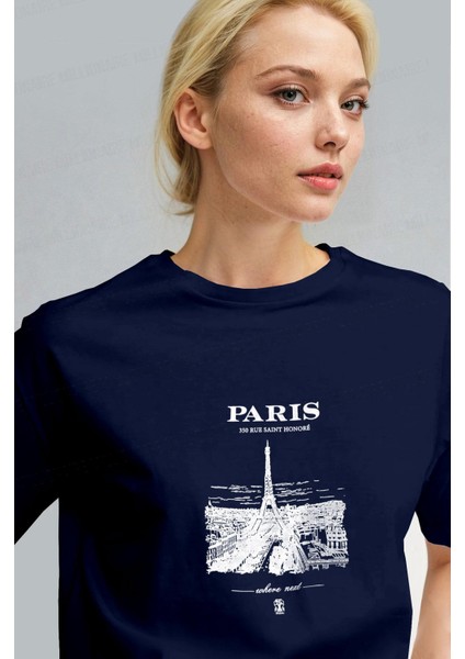 Kadın Lacivert Paris Regular Fit Normal Kalıp T-Shirt fiyatları
