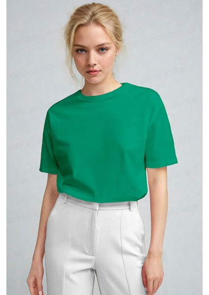 Kadın Bntn Yeşil Nefes Alan Bisiklet Yaka Regular Fit Normal Kesim Baskisiz Basic T-Shirt