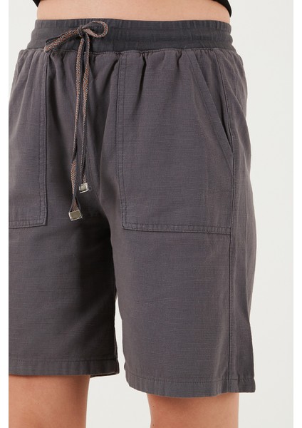 Pamuklu Relaxed Fit Yüksek Bel Cepli Mini Şort Bayan Şort 668YP5384
