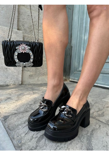 Bessy Topuklu Rugan Loafer Siyah