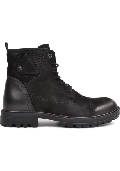 Siyah Nubuk Hakiki Deri Düz Erkek Bot