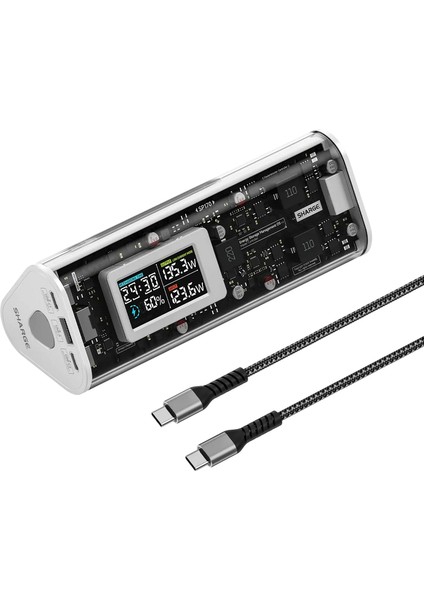 170W - Yüksek Güçlü ve Şeffaf Tasarımlı Gan Powerbank - Beyaz
