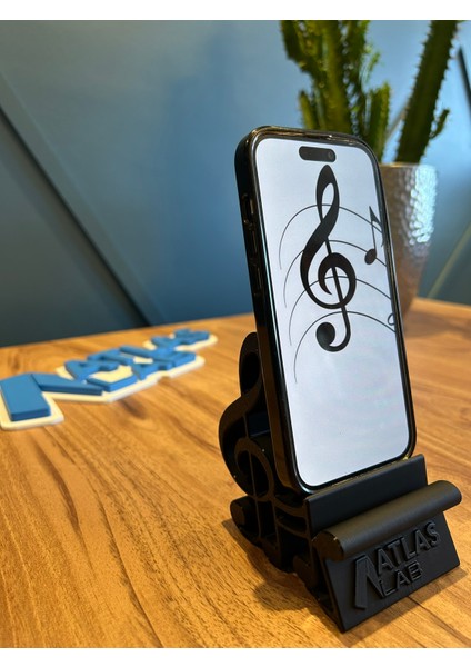 3D Baskı Müzik Temalı Nota Şeklinde Masaüstü Telefon Standı – Şık ve Fonksiyonel Telefon Tutucu -Siyah
