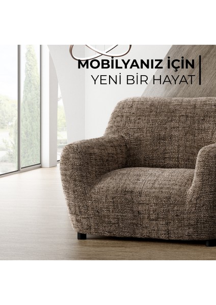 Lastikli Esnek ve Yıkanabilir Tek Kişilik Koltuk Örtüsü Koltuk Kılıfı - Kakao