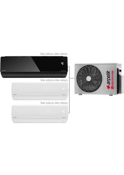Karma Multi Sistem Duvar Tipi 3+1 Inverter 9 Btu (Siyah) 9+9 Btu (Beyaz) - 24000 Btu Dış Ünite
