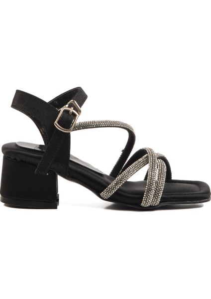 Siyah Taşlı Kız Çocuk Sandalet