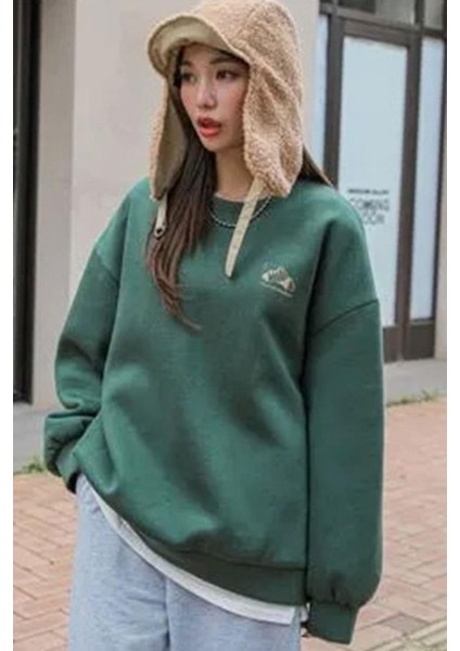 Kadın Nefti Arid Mountain Baskılı 0 Sıfır Yaka Oversize Salaş Bol Kesim Polar Sweatshirt fiyatları