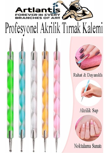 Silikon Tırnak Şekillendirme Kalemi 10 Lu 1 Paket Nail Art Metal Başlıklı Tırnak Süsleme Kalemi Nokta Boyama Modelleme