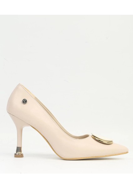 Krem Ince Topuklu Kadın Abiye Ayakkabı