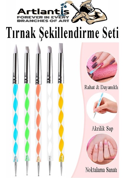 Silikon Tırnak Şekillendirme Kalemi 10 Lu 1 Paket Nail Art Metal Başlıklı Tırnak Süsleme Kalemi Nokta Boyama Modelleme
