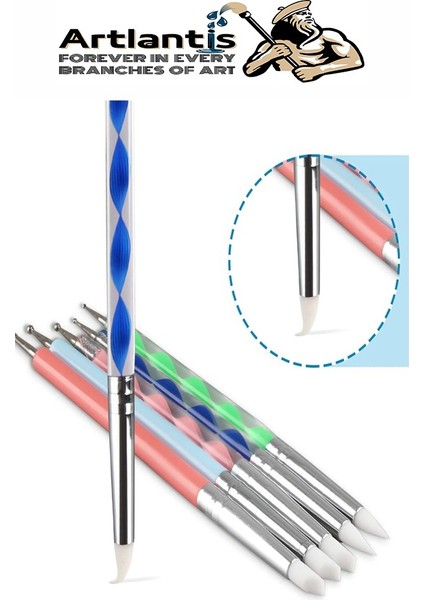 Silikon Tırnak Şekillendirme Kalemi 10 Lu 1 Paket Nail Art Metal Başlıklı Tırnak Süsleme Kalemi Nokta Boyama Modelleme