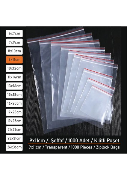 Şeffaf Kilitli Poşet Torba 9X11CM 1000 Adet.