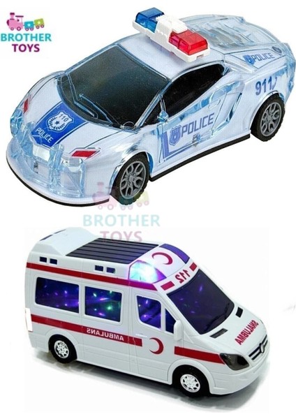 Pilli 112 Ambulans ve Sürtmeli Korumalı Polis Arabası Müzikli Işıklı Oyuncak 2li Set