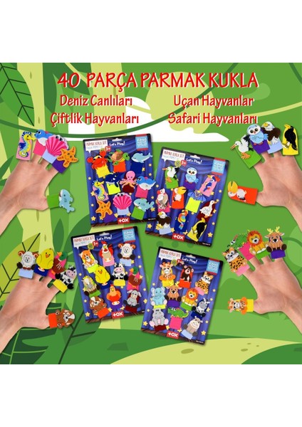 4 Set - 40 Parça Tox Deniz Canlıları , Uçan, Safari ve Çiftlik Hayvanlar Parmak Kukla T220 T221 T222 T223