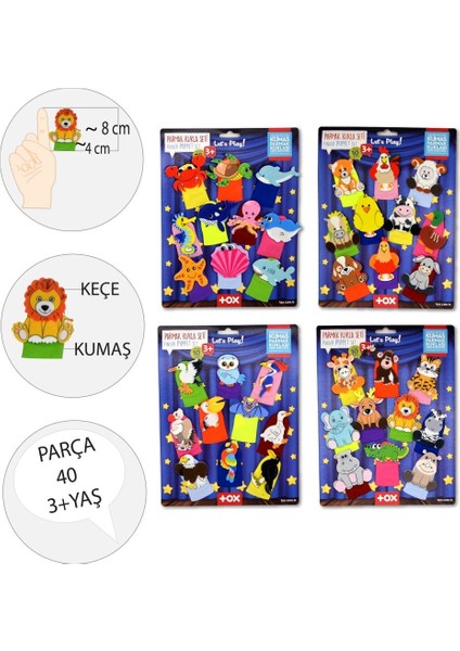 4 Set - 40 Parça Tox Deniz Canlıları , Uçan, Safari ve Çiftlik Hayvanlar Parmak Kukla T220 T221 T222 T223