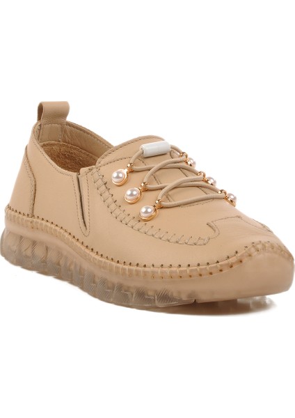 Bej Deri Anatomik Kadın Günlük Rahat Ayakkabı modelleri
