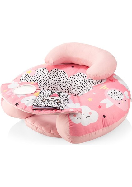 Bebek Oturma Minderi - Dreamy Cat Desenli - Polyester Kumaşlı - Pembe