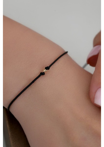 8 Ayar Altın Dorika Toplu Siyah Ipli Bileklik modelleri